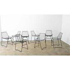 French Vintage Set of Eight Black Wire Chairs - 4223510