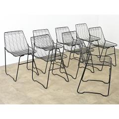 French Vintage Set of Eight Black Wire Chairs - 4223513