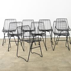 French Vintage Set of Eight Black Wire Chairs - 4223517