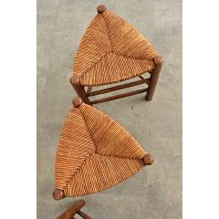 French Vintage Set of Four Oak and Rush Seat Triangular Stools - 4550144