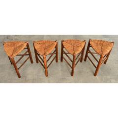 French Vintage Set of Four Oak and Rush Seat Triangular Stools - 4550152