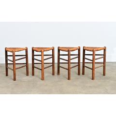 French Vintage Set of Four Oak and Rush Seat Triangular Stools - 4550153