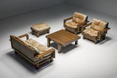 French Wooden Two Seater with Leather Cushions 1960s - 2702792