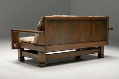 French Wooden Two Seater with Leather Cushions 1960s - 2702793