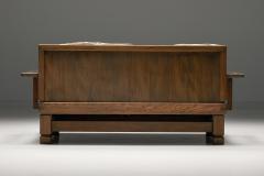 French Wooden Two Seater with Leather Cushions 1960s - 2702817