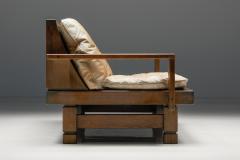 French Wooden Two Seater with Leather Cushions 1960s - 2702819