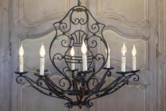 French Wrought Iron Eight Light Chandelier with Scrollwork Motifs USA Wired - 3696233