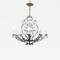 French Wrought Iron Eight Light Chandelier with Scrollwork Motifs USA Wired - 3699289