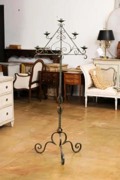 French Wrought Iron Five Light Candelabra with Celadon Lacquer and Gilt Accents - 3544538