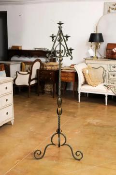 French Wrought Iron Five Light Candelabra with Celadon Lacquer and Gilt Accents - 3544621