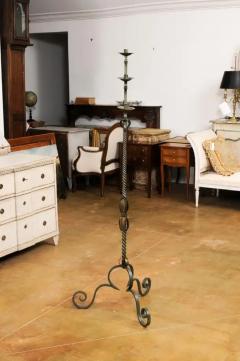 French Wrought Iron Five Light Candelabra with Celadon Lacquer and Gilt Accents - 3544642