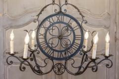 French Wrought Iron Six Light Clock Face Chandelier with Scrolling Arms - 3606039