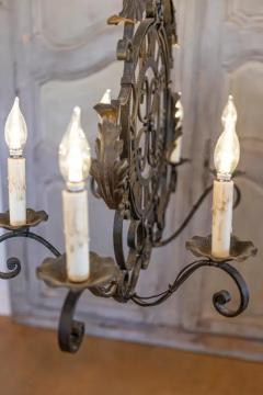 French Wrought Iron Six Light Clock Face Chandelier with Scrolling Arms - 3606063