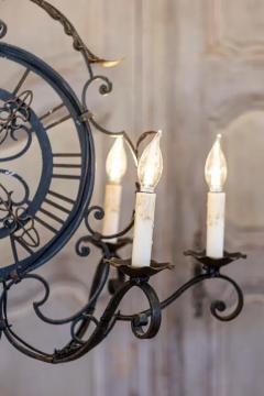 French Wrought Iron Six Light Clock Face Chandelier with Scrolling Arms - 3606129