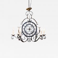 French Wrought Iron Six Light Clock Face Chandelier with Scrolling Arms - 3610812