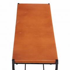 French Wrought Iron and Leather Bench C 1980  - 4617659