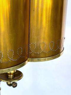French brass 4 l8ght bouillotte lamp with original scalloped brass shade - 2644920