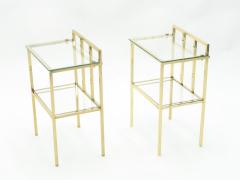 French brass two tier glass end tables Attr Marc Du Plantier 1960s - 1545034