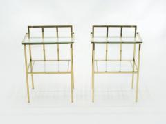 French brass two tier glass end tables Attr Marc Du Plantier 1960s - 1545036