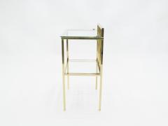 French brass two tier glass end tables Attr Marc Du Plantier 1960s - 1545041