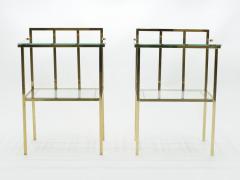 French brass two tier glass end tables Attr Marc Du Plantier 1960s - 1545042