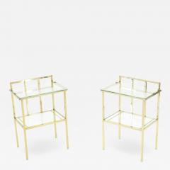 French brass two tier glass end tables Attr Marc Du Plantier 1960s - 1547147