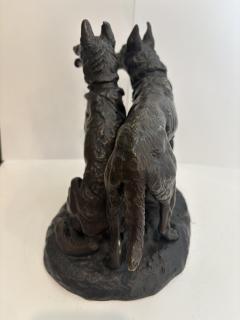 French bronze group of two dogs with one sitting signed Laplanche  - 4655672