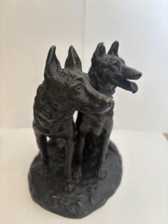 French bronze group of two dogs with one sitting signed Laplanche  - 4655673