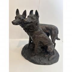 French bronze group of two dogs with one sitting signed Laplanche  - 4662156