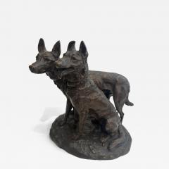 French bronze group of two dogs with one sitting signed Laplanche  - 4662170