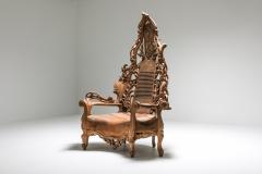 French carved Oak Throne Chair 1950s - 1354693