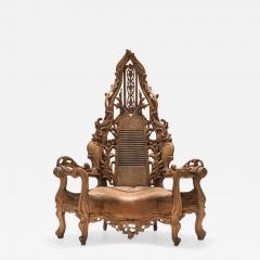 French carved Oak Throne Chair 1950s - 1355991