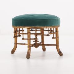 French faux bamboo and giltwood upholstered stool circa 1880  - 3512365