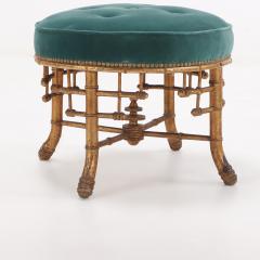 French faux bamboo and giltwood upholstered stool circa 1880  - 3512366