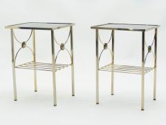 French gilded metal and black opaline glass end tables 1960s - 1528728