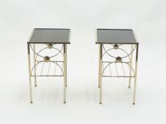 French gilded metal and black opaline glass end tables 1960s - 1528731