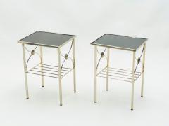 French gilded metal and black opaline glass end tables 1960s - 1528732