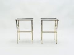 French gilded metal and black opaline glass end tables 1960s - 1528739