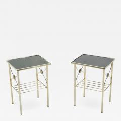 French gilded metal and black opaline glass end tables 1960s - 1537189