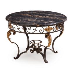 French iron and gilt decorated coffee table with Portoro Nero marble top  - 4345413