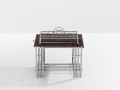 French modernist walnut boat bar table nickel plated 1930s - 4308138