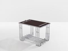 French modernist walnut boat bar table nickel plated 1930s - 4308144