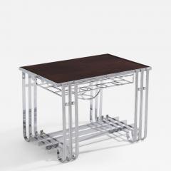 French modernist walnut boat bar table nickel plated 1930s - 4309983