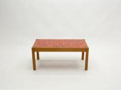 French oak wood and red ceramic coffee table 1960s - 1945499