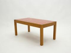 French oak wood and red ceramic coffee table 1960s - 1945500