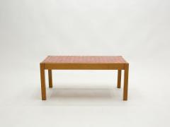 French oak wood and red ceramic coffee table 1960s - 1945505