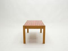 French oak wood and red ceramic coffee table 1960s - 1945507
