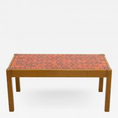 French oak wood and red ceramic coffee table 1960s - 1953112