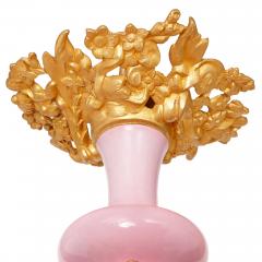 French ormolu and pink porcelain twelve light chandelier - 1548854