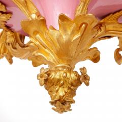 French ormolu and pink porcelain twelve light chandelier - 1548856